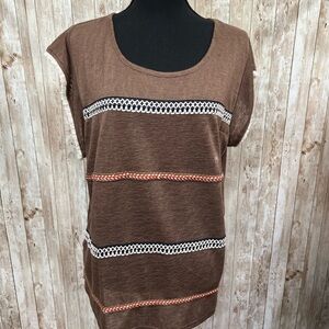 Cato Brown and‎ White Cap Sleeve Boxy Blouse